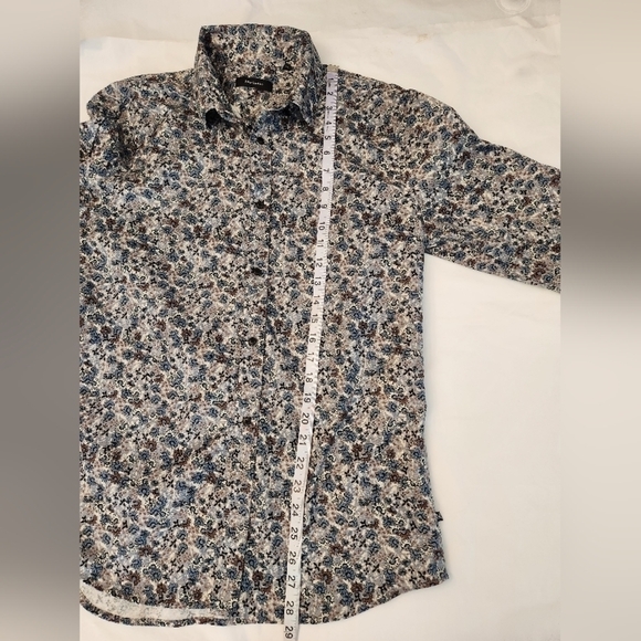 Matinique Grey Blue Floral Long Sleeve Men's Shirt. 100% cotton. Size L - Picture 14 of 14